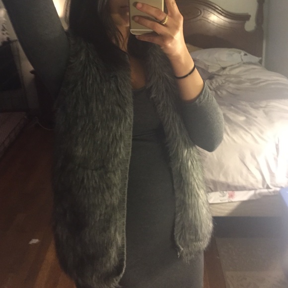 Grey faux fur vest