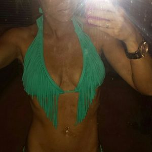 Turquoise fringe bikini top