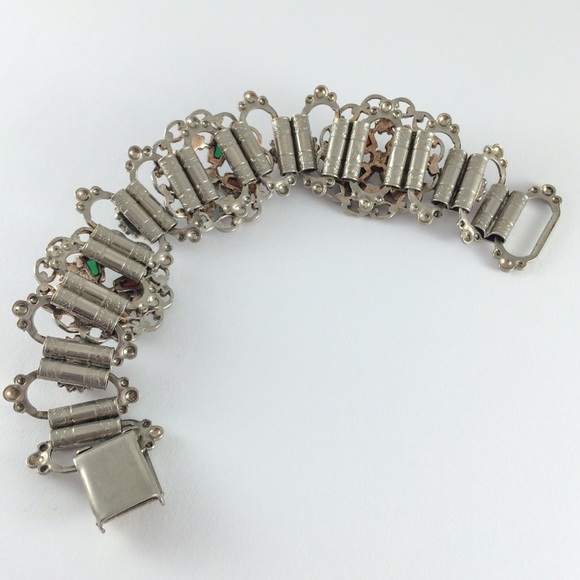 Vintage Green & Red Stone Pearl Bracelet - Picture 3 of 4