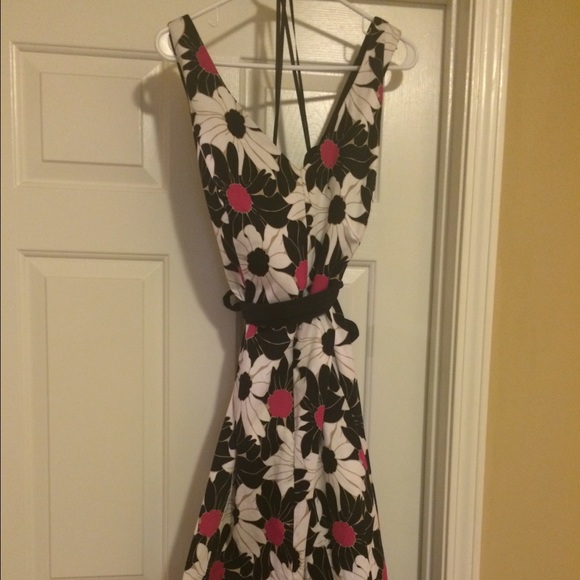 Black, pink and white floral dress