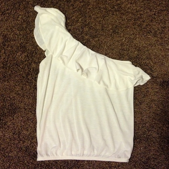 White, one shoulder top.