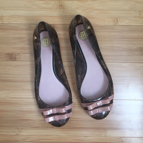 Melissa lace printed jelly flat with bow trimming