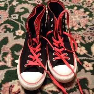 Scarlet & Black Converse Double Tongue Hi-Tops