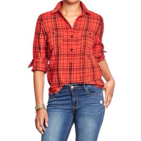Old Navy Grunge Plaid Flannel Style Popover