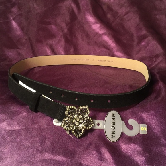 Black leather belt with rhinestones