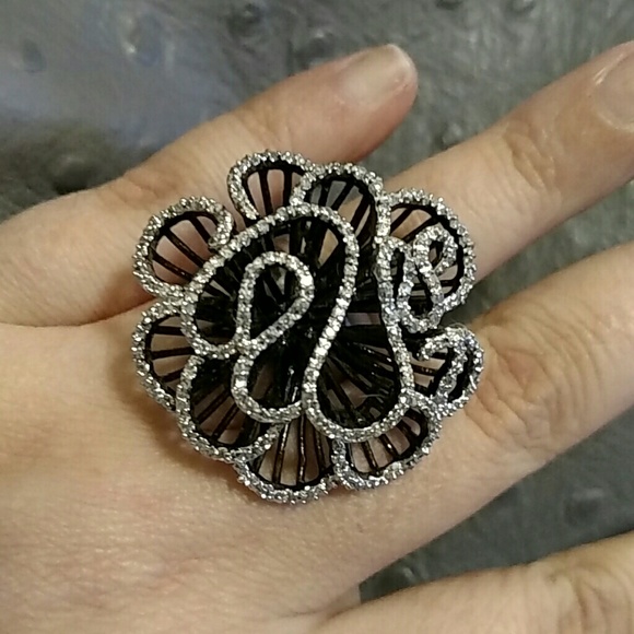 Custom Crystal and Sterling Silver Lace Flower Rin