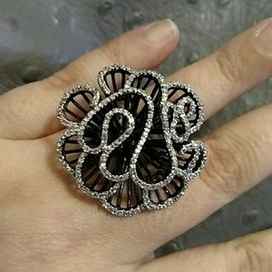 Custom Crystal and Sterling Silver Lace Flower Rin