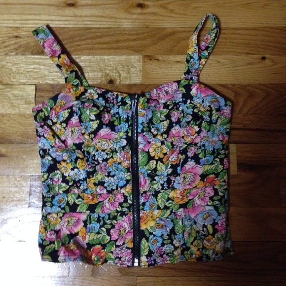 H&M floral crop top with zipper front