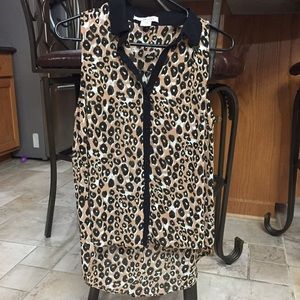 Cheetah Gold Detailed Collar Top