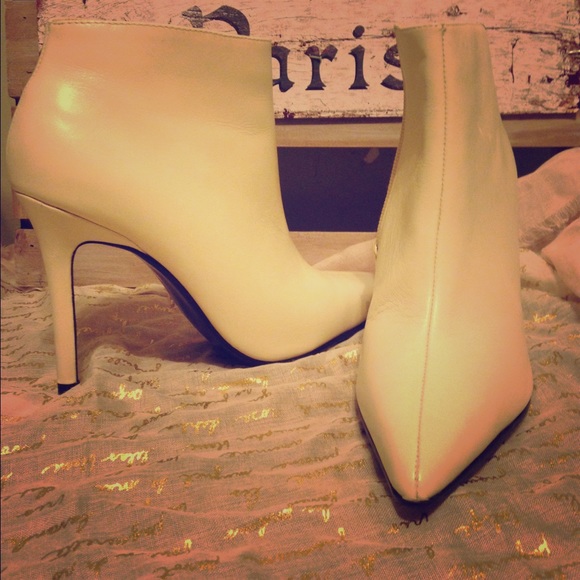Sexy white leather ankle boots