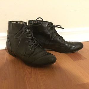 Lace-Up Black Leather Booties