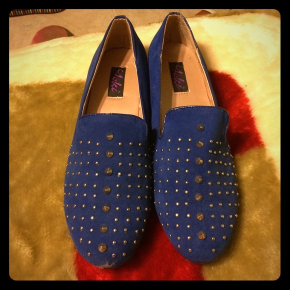 Blue suede flats