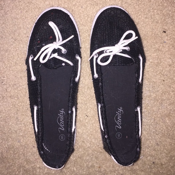 Black and white sequin tie shoes