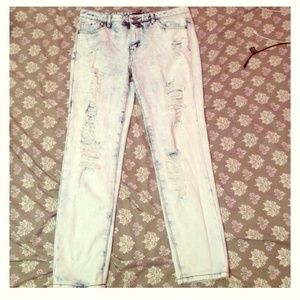 Forever21 acid wash distressed skinny jeans