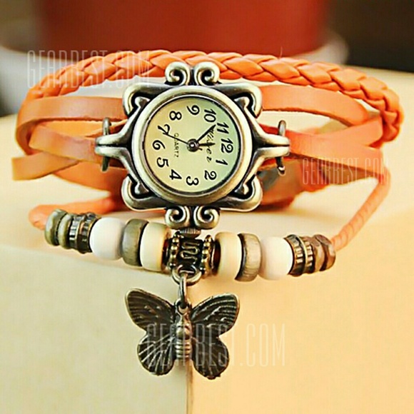 BUTTERFLY PENDANT LEATHER WATCH BAND