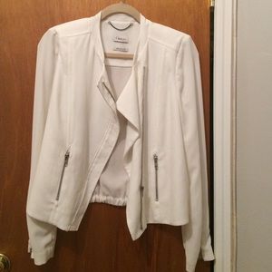 Aritzia t. babaton White silk motorcycle jacket