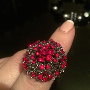 Cute red rhinestones ring