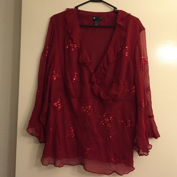Red silk blouse w/ lining 1x