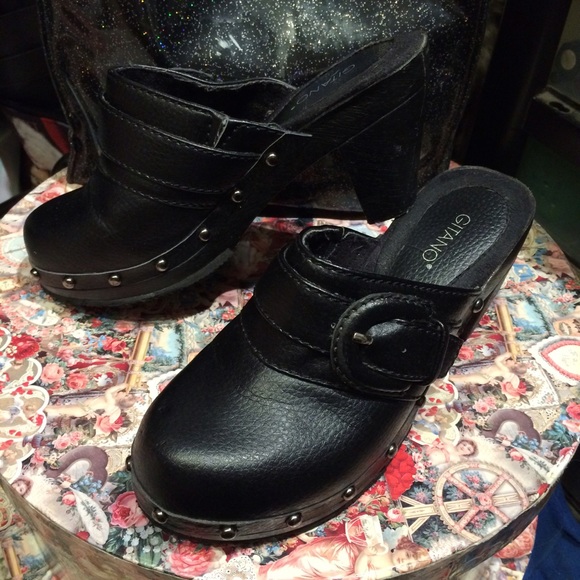 SOLD IN BUNDLE Black Faux Leather Buckled Clogs - Picture 2 of 4