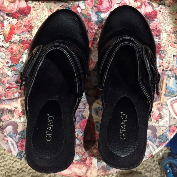 SOLD IN BUNDLE Black Faux Leather Buckled Clogs - Picture 3 of 4