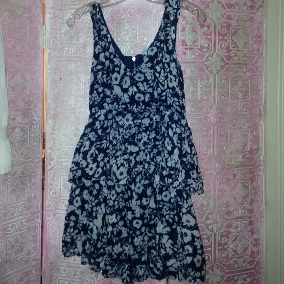 Navy blue floral zippered dress