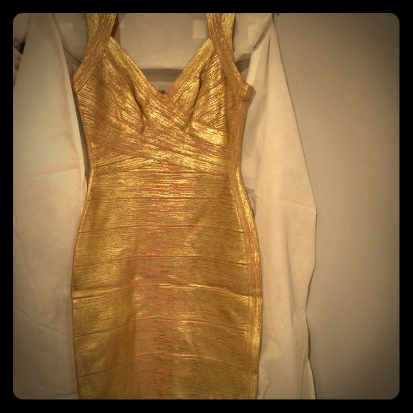 A Herve Leger gold color dress