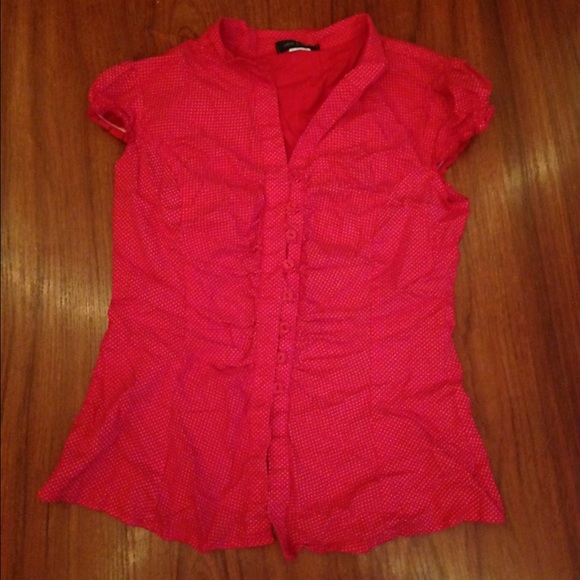 Red polka dot button up