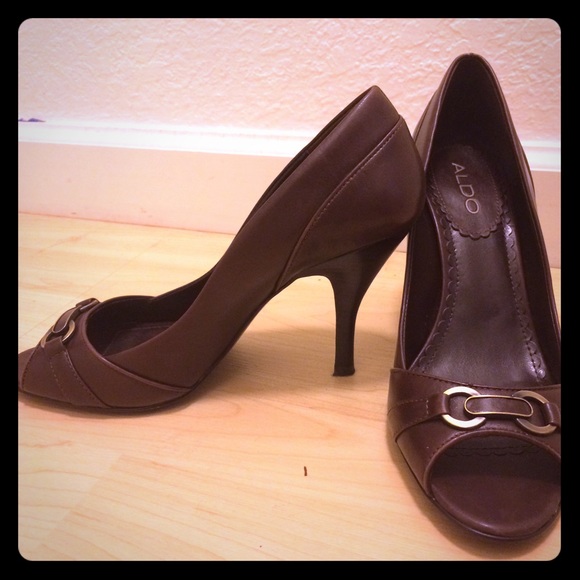 ALDO brown peep toe heels