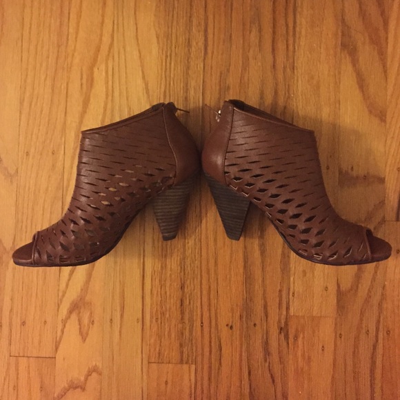 Tesori Brown Leather Caged Booties