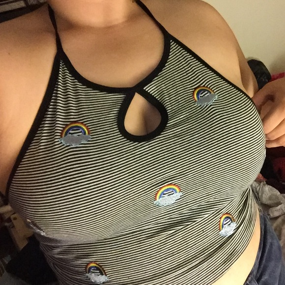 Striped rainbow tie up halter top