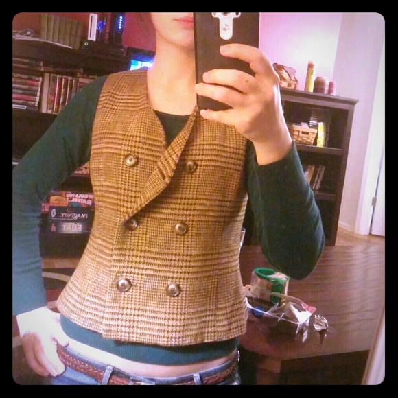 Tan/Brown/Gray sleeveless button vest - Picture 1 of 2
