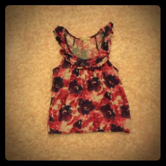 Pink, purple, and white floral top. - Picture 1 of 2