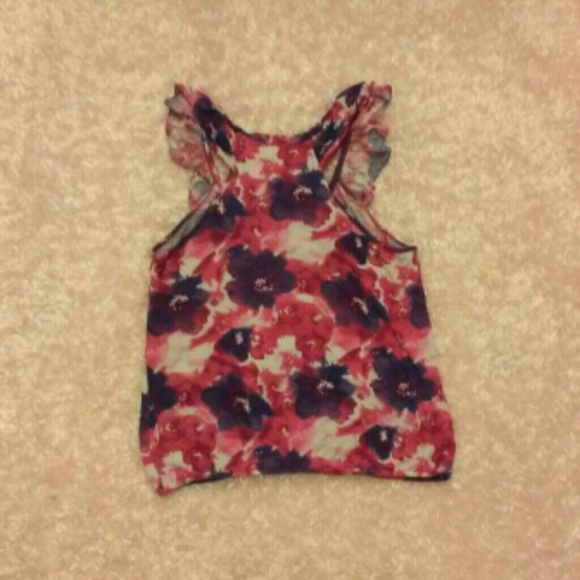 Pink, purple, and white floral top. - Picture 2 of 2