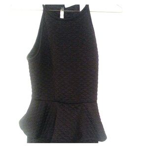 Black quilted high neck peplum pencil dress