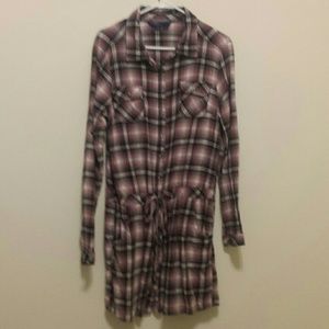 Flannel long sleeve tunic, drop waist & pockets!