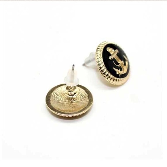 Black Anchor Stud Earrings - Picture 3 of 3