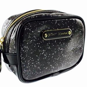 NWT $38 BETSEY JOHNSON Glitteratzzi Compact Cosmetic Bag METALLIC BLACK