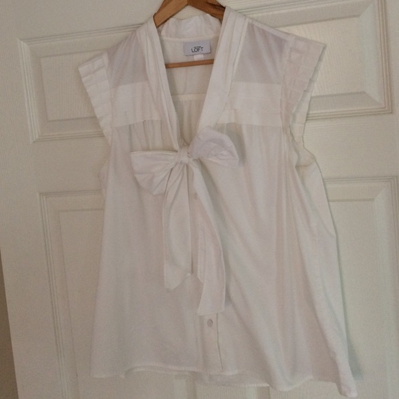 Ann Taylor Loft White Blouse with Neck Tie/Bow
