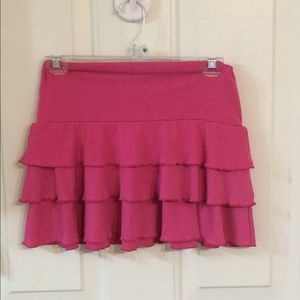 Pink tiered ruffle mini skirt