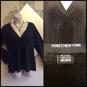 Jones New York Black V Neck With Lace