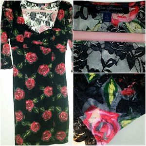 Adorable Red Roses and Black Lace Dress