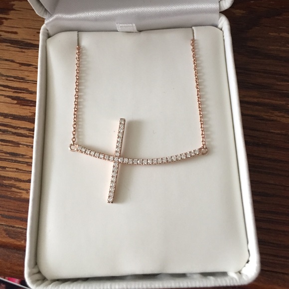 Rose gold sideways cross necklace with cz's