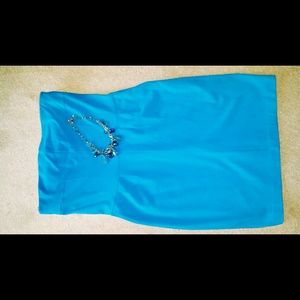 Reduced EXPRESS BLUE STRAPLESS DRESS WITH NECKLACE