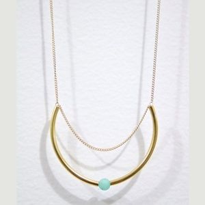 Necklace; Gold tubes with aqua matte jade