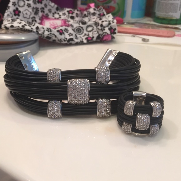 Belle Toiele black bracelet and ring, w/diamonds