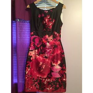 Black evening/cocktail dress with red floral print