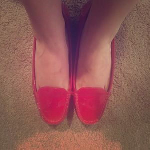 Red patten leather loafers