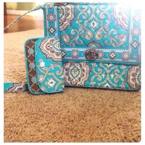 Blue/brown printed Vera Bradley purse and wallet!