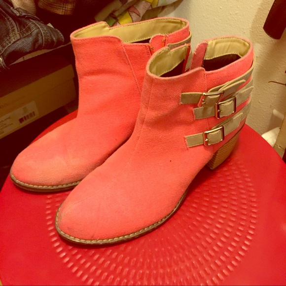 SOLD Stylish neon ankle strap boots.