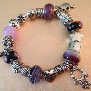 Sterling silver Pandora style charm bracelet